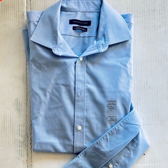 Tommy Hilfiger Men’s Slim Fit Th Flex Collar Dress Shirt, Cobalt, 16 1/2- 34/35 - Picture 1 of 4